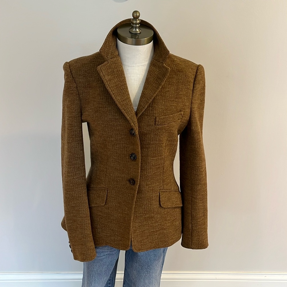Like NEW! Ralph Lauren brown wool tweed fitted blazer size 8